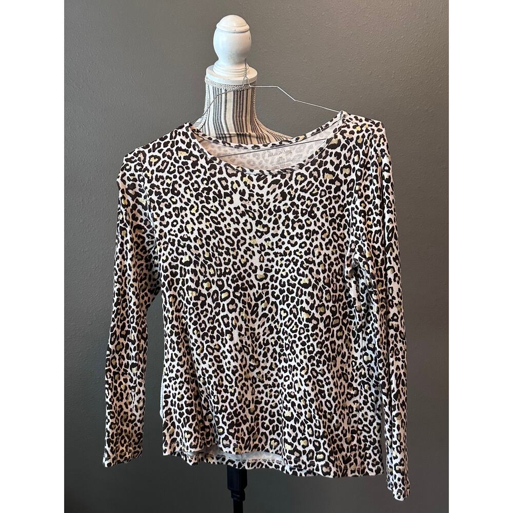 White Stag Leopard Print Long Sleeve Top Soft Cotton Blend Size Medium - Picture 8 of 8